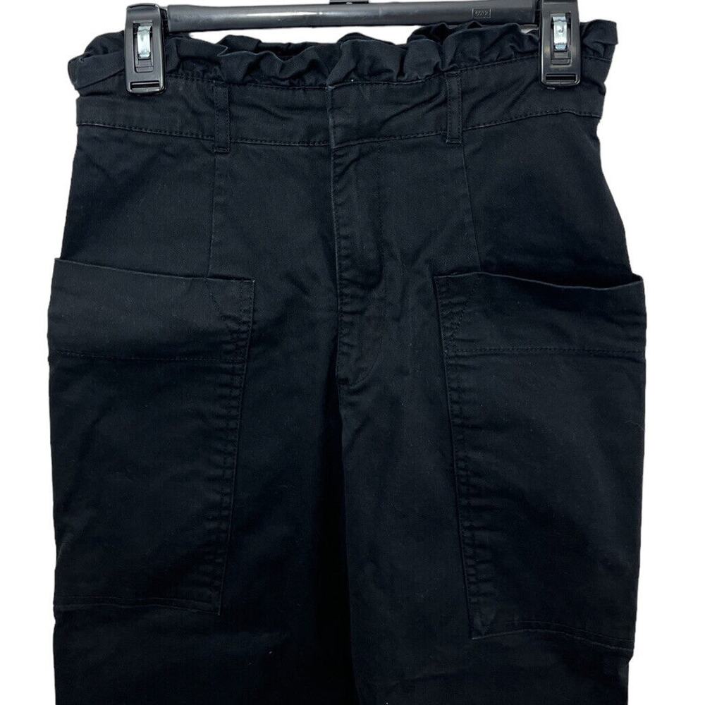 Zara High Waisted Black Pants Paperbag Waist Side Pockets Small Wide Leg